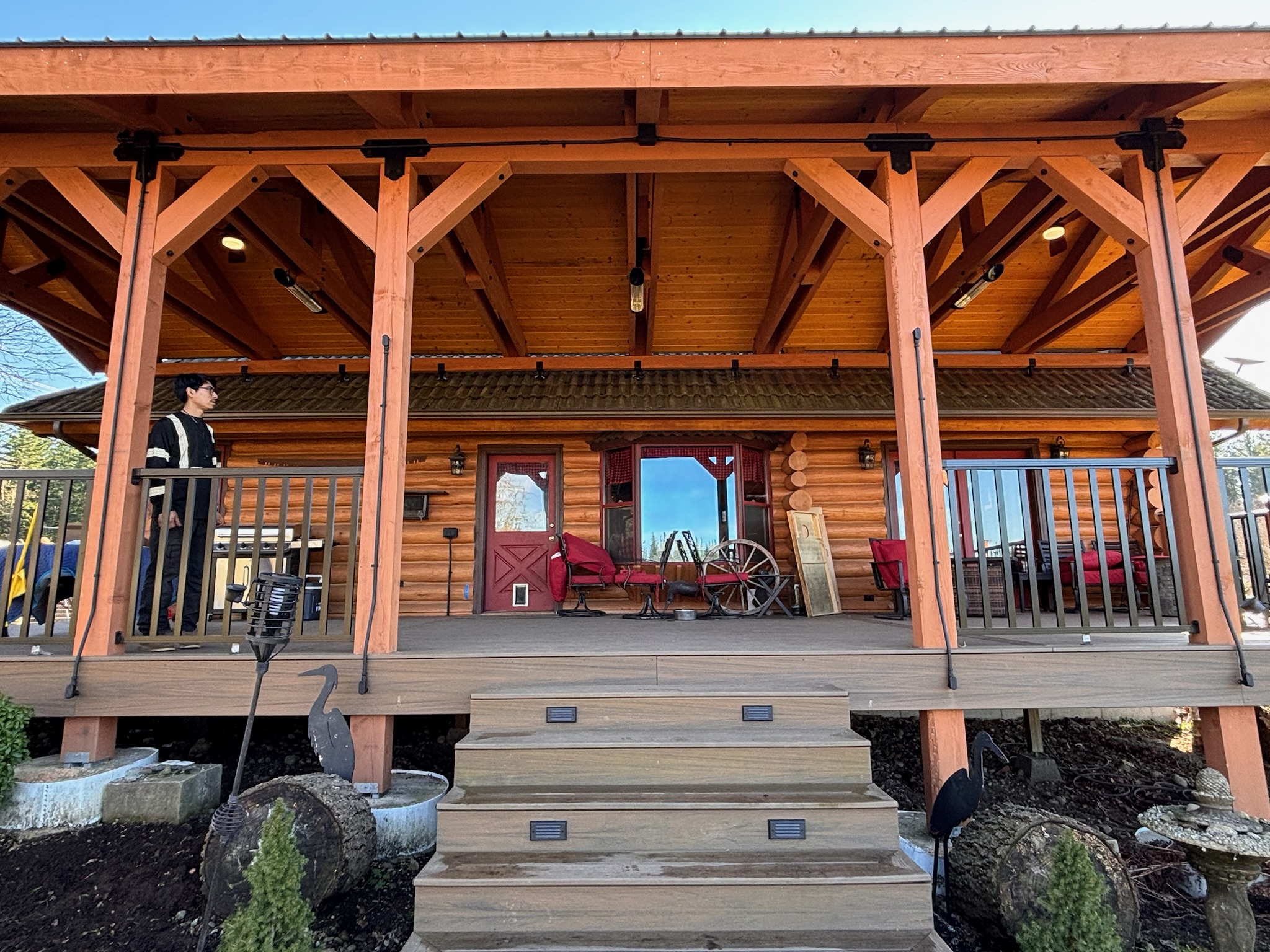 Log home exterior lighting installation by Elite Electric